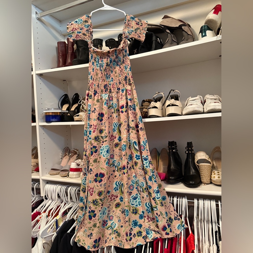 Lulu’s  Pink Floral off tne shoulder Midi Dress